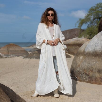 Handcrafted Raw Cotton Kimono – Boho Chic Duster, Plus Size | Willow Cream