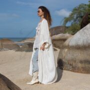 Handcrafted Raw Cotton Kimono – Boho Chic Duster, Plus Size | Willow Cream - Image 2