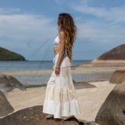 Boho Patchwork Wide Leg Pants: Tiered Festival Cotton Trousers - Juniper - Image 2