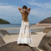 Boho Patchwork Wide Leg Pants: Tiered Festival Cotton Trousers - Juniper - Image 3