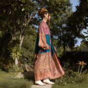 Vintage Silk Kimono Duster: Red Floral Boho Robe, Upcycled Sari Jacket - Mai - Image 2