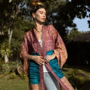 Vintage Silk Kimono Duster: Red Floral Boho Robe, Upcycled Sari Jacket - Mai - Image 4