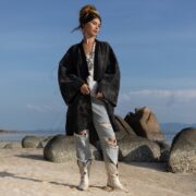 Handcrafted Denim Patchwork Kimono Duster: Boho Cotton Kimono - Wanderlust