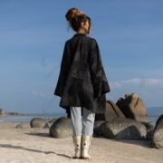 Handcrafted Denim Patchwork Kimono Duster: Boho Cotton Kimono - Wanderlust - Image 3