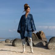 Handcrafted Denim Patchwork Kimono Duster: Boho Cotton Kimono - Wanderlust