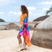 Hand Tie-Dye Cotton Tunic Top: Rainbow Poncho, Plus Size Bohemian Cover-Up - Cleo - Image 2