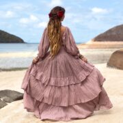 Boho Wedding Dress: Raw Cotton Tiered Gown with Long Sleeves - Isabella - Image 3