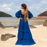 Boho Wedding Dress: Raw Cotton Tiered Gown with Long Sleeves - Isabella - Image 3