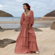 Boho Wedding Dress: Voile Cotton Tiered Gown, Plus Size Fashion - Isabella