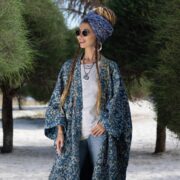 Vintage Quilted Cotton Kimono: Indigo Block Print Boho Duster - Tsubaki - Image 2