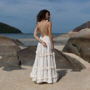 Handcrafted Boho Halter Wedding Dress: Raw Cotton Maxi Dress - Amalia - Image 3