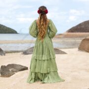 Boho Wedding Dress: Raw Cotton Tiered Gown, Plus Size - Isabella - Image 3