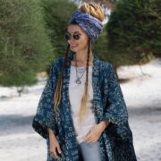 Handcrafted Quilted Cotton Kimono: Oversized Boho Indigo Duster - Tsubaki - Image 4