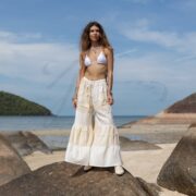 Boho Patchwork Wide Leg Pants: Tiered Festival Cotton Trousers - Juniper