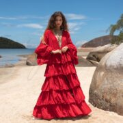 Boho Ruffled Raw Cotton Kimono: Bali Festival Duster