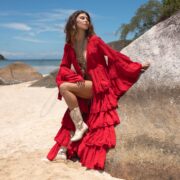 Boho Ruffled Raw Cotton Kimono: Bali Festival Duster - Image 4