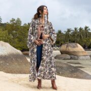 Cotton Velvet Kimono Coat: Floral Print Boho Maxi Duster - Harper Jade