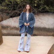 Plus Size Velvet Kimono Jacket: Indigo Floral Boho Duster - Mei