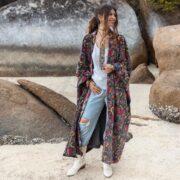Floral Cotton Velvet Kimono: Plus-Size Boho Maxi Robe - Harper Jade - Image 7