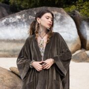 Plus Size Velvet Kimono Duster: Boho Chic Antique Moss Wrap - Harper Jade - Image 4