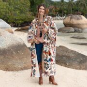 Velvet Kimono Duster: Floral Boho Maxi Coat, Plus Size - Mai