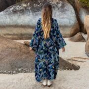 Floral Velvet Kimono Coat – Maxi Boho Duster with Cotton Lining | ZinniaPearl - Image 3