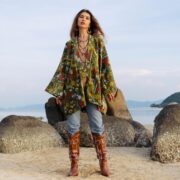 Handmade Floral Velvet Kimono Jacket: Boho Chic Cotton Plus Size - Mei