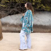 Bluebird Magnolia Velvet Kimono Duster | Plus Size Boho Floral Robe Jacket – Mei by ZinniaPearl - Image 2