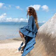 Boho Ruffled Raw Cotton Kimono Duster - Handcrafted Bali Style - Bali - Image 4