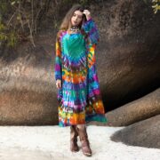 Handmade Tie-Dye Tunic Dress: Rainbow Boho Cotton Long Sleeve - Sylvie