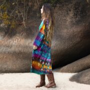Handmade Tie-Dye Tunic Dress: Rainbow Boho Cotton Long Sleeve - Sylvie - Image 2