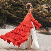 Ruffled Raw Cotton Kimono: Boho Bali Duster, Festival Style - Image 3