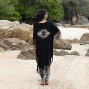 Plus Size Tie Dye Poncho: Black Cotton Fringe Kaftan with Celestial Eye - Arlo - Image 9