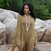 Earth Moss Cotton Kaftan Dress: Boho Beach Cover-Up, Plus Inclusive - Ondine - Image 6