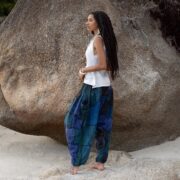 Boho Patchwork Harem Pants: Deep Indigo Cotton, Inclusive Sizes - Spiritu - Image 2