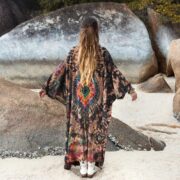 Hand-Dyed Tie Dye Kimono Robe: Plus Size Boho Festival Duster - Aurora - Image 3