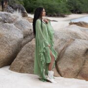 Plus Size Cotton Kaftan Dress: Fern Breeze Boho Beach Cover-Up - Ondine - Image 2