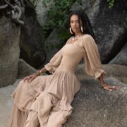 Plus Size Boho Wedding Dress: Mocha Cotton Ruffle Elopement Gown - Isabella - Image 6