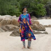 Tie-Dye Tunic Dress: Handcrafted Jersey Cotton Kaftan with Ruffle Details - Mystic