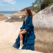 Boho Ruffled Raw Cotton Kimono Duster - Handcrafted Bali Style - Image 4