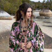 Floral Velvet Kimono: Jade Green Boho Maxi Duster - Harper Jade - Image 4
