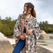 Cotton Velvet Kimono Coat: Floral Print Boho Maxi Duster - Harper Jade - Image 4