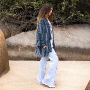 Plus Size Velvet Kimono Jacket: Indigo Floral Boho Duster - Mei - Image 2