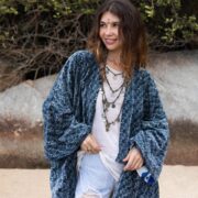 Plus Size Velvet Kimono Jacket: Indigo Floral Boho Duster - Mei - Image 4