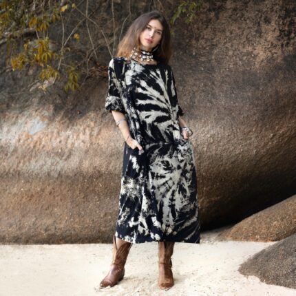 Handmade Tie-Dye Tunic Dress: Cotton Boho Chic with Pockets - Sylvie