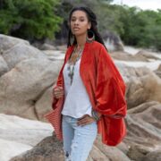 Handmade Cotton Velvet Kimono: Boho Chic Jacket, Plus Size - Mei - Image 4