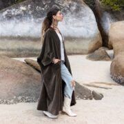 Plus Size Velvet Kimono Duster: Boho Chic Antique Moss Wrap - Harper Jade - Image 2