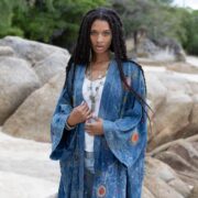 Denim Patchwork Kimono: Embroidered Tie-Dye Cotton Duster, Plus Size - Kosmos - Image 4