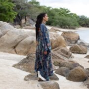 Handcrafted Cotton Canvas Kimono Duster: Celestial Patchwork, Plus Size - Kosmos - Image 2