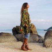 Handmade Floral Velvet Kimono Jacket: Boho Chic Cotton Plus Size - Mei - Image 2